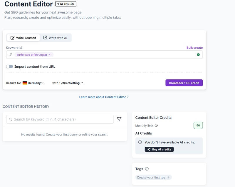 surfer seo content editor start